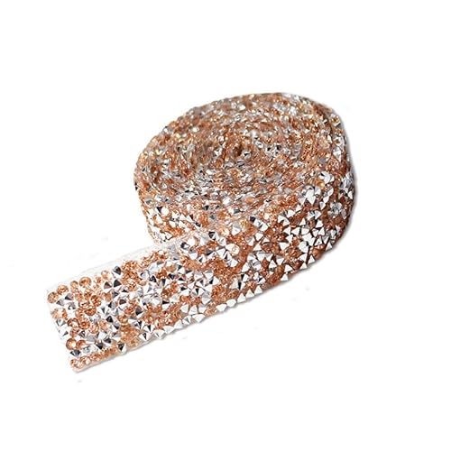 2 Yard Kristall Strass Diamant Band DIY Dekoration Aufkleber Strassband Selbstklebende Glitzersteine Strass Bling Band für DIY Kunsthandwerk Telefon Dekoration Hochzeit Geburtstag Deko-Champagner Gold von SYSUII