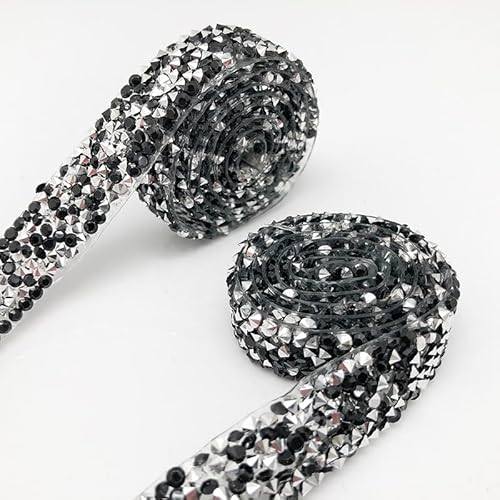 2 Yard Kristall Strass Diamant Band DIY Dekoration Aufkleber Strassband Selbstklebende Glitzersteine Strass Bling Band für DIY Kunsthandwerk Telefon Dekoration Hochzeit Geburtstag Deko-Schwarz Silber 2 Yard Kristall Strass Diamant Band DIY Dekoration Aufkleber Strassband Selbstklebende Glitzersteine Strass Bling Band für DIY Kunsthandwerk Telefon Dekoration Hochzeit Geburtstag Deko-Schwarz Silber von SYSUII