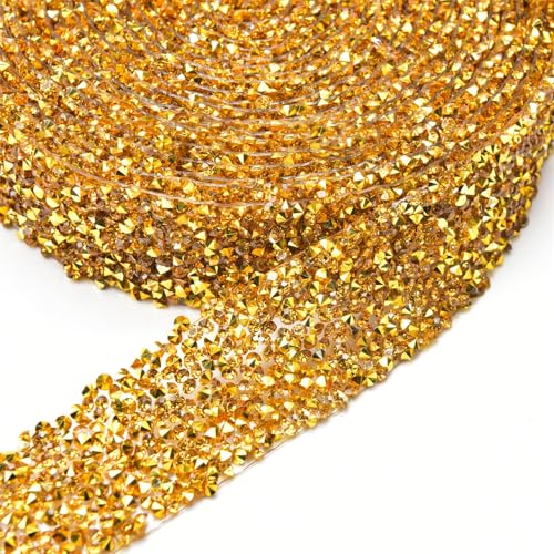 5 Yard * 1.5cm Kristall Strass Band Diamant Strass Band Bling Bänder Rolle Bling Strassband Harz Strass Aufkleber für Hochzeit Dekoration DIY Kunsthandwerk Auto Telefon Dekoration -Gold von SYSUII