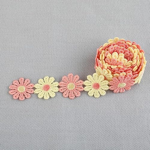 5 Yard 25mm Blumen Spitzenborte Stickerei Dekoband Zierband Borten Bänder Blumenband Geschenkband Dekoband Gänseblümchen Dekoband für DIY Nähen Deko Basteln Hochzeit Party Home Deko-gelb+orange von SYSUII