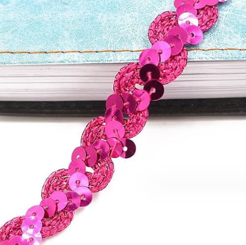 50 Yard * 15mm Pailletten Band Glitzer Borte aus Dekoband Zierband Geschenkband Pailettenbänder Paillettenborte Band Paillettenrolle für Nähen,Schmuck Machen,Basteln,Kleid Dekorieren -Hot Pink von SYSUII