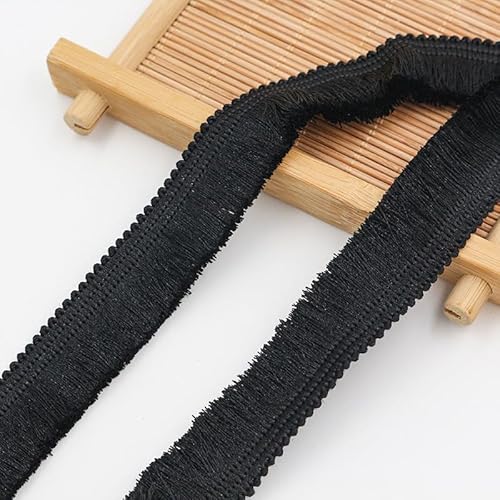 50m Lang 2cm Breit Baumwolle Quaste Fransenbesatz Schneiden Fransen Quasten Fransenborte Quaste Trimmen Nähzubehör für Bekleidungszubehör Nähen Handwerk Hochzeit Deko Handwerk & Dekoration,Schwarz von SYSUII