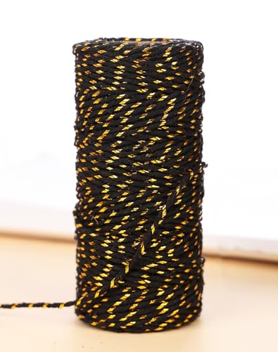 50m Schwarz Gold Bindfäden, 1.5mm Bäcker Baumwolle Handwerk Bastelschnur Dekokordel Schnur Baumwollschnur - Perfekt für DIY, Geschenke Verpacken, Weihnachts Dekoration 50m Schwarz Gold Bindfäden, 1.5mm Bäcker Baumwolle Handwerk Bastelschnur Dekokordel Schnur Baumwollschnur - Perfekt für DIY, Geschenke Verpacken, Weihnachts Dekoration von SYSUII