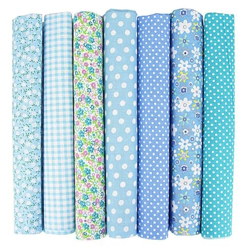 Baumwollstoff Stoffpakete,7 Stück 25 x 25cm Stoffe zum Nähen Patchwork DIY Stoffpaket DIY Baumwolltuch Meterware Stoffe Stoffreste Stoffpaket für Kleidung,Bettwäsche,Vorhänge,Tischdecken - Blau von SYSUII