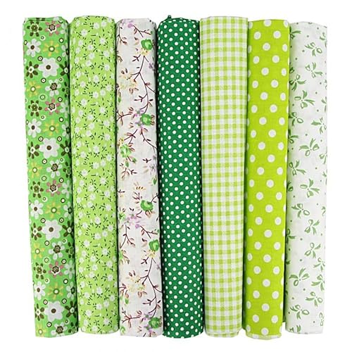 Baumwollstoff Stoffpaket, 7 Stück 25 x 25cm Stoffe Zum Nähen Patchwork DIY Baumwolltuch Meterware Stoffreste für Kleidung, Bettwäsche, Vorhänge, Tischdecken - Grün Baumwollstoff Stoffpaket, 7 Stück 25 x 25cm Stoffe Zum Nähen Patchwork DIY Baumwolltuch Meterware Stoffreste für Kleidung, Bettwäsche, Vorhänge, Tischdecken - Grün von SYSUII