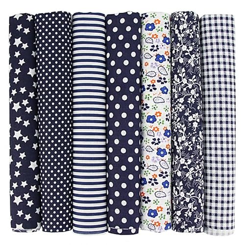 Baumwollstoff Stoffpakete,7 Stück 25 x 25cm Stoffe zum Nähen Patchwork DIY Stoffpaket DIY Baumwolltuch Meterware Stoffe Stoffreste Stoffpaket für Kleidung,Bettwäsche,Vorhänge,Tischdecken - Navy blau Baumwollstoff Stoffpakete,7 Stück 25 x 25cm Stoffe zum Nähen Patchwork DIY Stoffpaket DIY Baumwolltuch Meterware Stoffe Stoffreste Stoffpaket für Kleidung,Bettwäsche,Vorhänge,Tischdecken - Navy blau von SYSUII