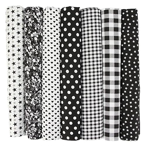Baumwollstoff Stoffpaket, 7 Stück 25 x 25cm Stoffe Zum Nähen Patchwork DIY Baumwolltuch Meterware Stoffreste für Kleidung, Bettwäsche, Vorhänge, Tischdecken - Schwarz Baumwollstoff Stoffpaket, 7 Stück 25 x 25cm Stoffe Zum Nähen Patchwork DIY Baumwolltuch Meterware Stoffreste für Kleidung, Bettwäsche, Vorhänge, Tischdecken - Schwarz von SYSUII