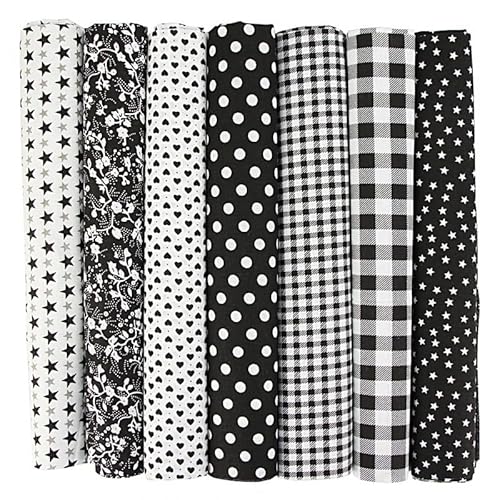 Baumwollstoff Stoffpakete,7 Stück 25 x 25cm Stoffe zum Nähen Patchwork DIY Stoffpaket DIY Baumwolltuch Meterware Stoffe Stoffreste Stoffpaket für Kleidung,Bettwäsche,Vorhänge,Tischdecken - Schwarz von SYSUII