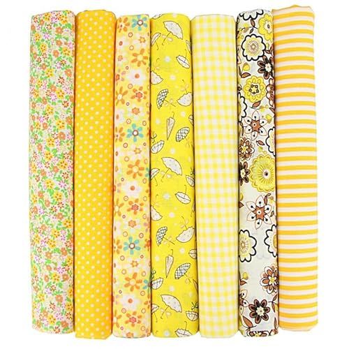 Baumwollstoff Stoffpakete,7 Stück 50 x 50cm Stoffe zum Nähen Patchwork DIY Stoffpaket DIY Baumwolltuch Meterware Stoffe Stoffreste Stoffpaket für Kleidung,Bettwäsche,Vorhänge,Tischdecken - Gelb von SYSUII