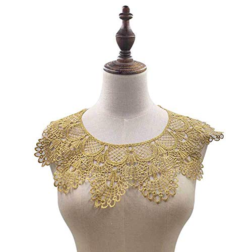 Blumen bestickte Spitze Ausschnitt Kragen,Spitze Applique Patches Einsatzkragen Blumen-Applikation zum Aufnähen für DIY Kleidung Nähen Handwerk Kostüm Hochzeitskleid Brautkleid Deko -Gold von SYSUII