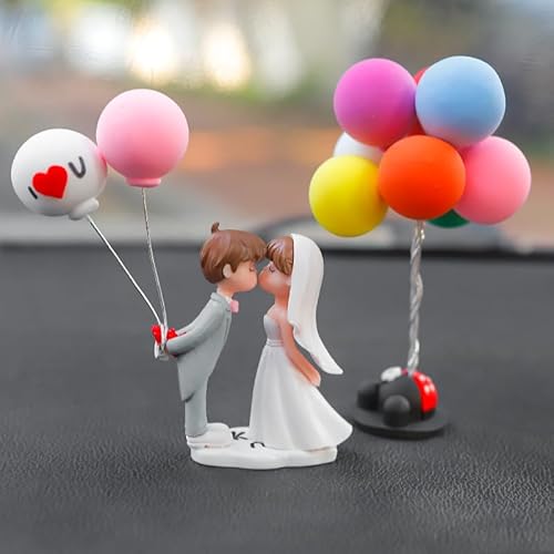 Niedliches Auto Armaturenbrett Ornament, Süße Cartoon-Paare Action-Figur Ballon-Ornament Figuren Paar Puppen mit Ballon Auto Innenraum Deko Figuren Auto-Armaturenbrett-Dekorationen Büro Zimmerdeko von SYSUII