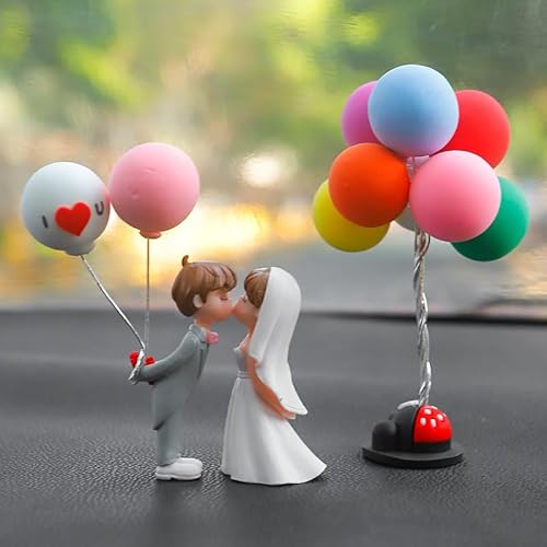 Niedliches Auto Armaturenbrett Ornament, Süße Cartoon-Paare Action-Figur Ballon-Ornament Figuren Paar Puppen mit Ballon Auto Innenraum Deko Figuren Auto-Armaturenbrett-Dekorationen Büro Zimmerdeko von SYSUII