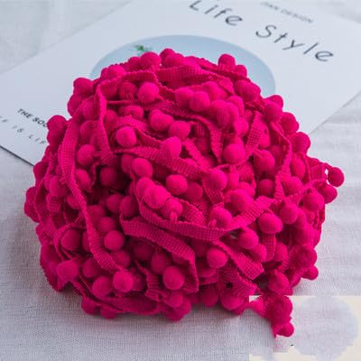 Pomponborte 20m Rainbow Pom Bommelband Bommel Fringe Pompoms Bunt Bastel-Nähband Pom Poms Quaste Spitze Trimm Ball Fransen für Kleidung Kissen Vorhänge Heimwerker-Nähzubehör -Rose Rot von SYSUII