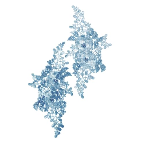 SYSUII 1 Paar 3D-Blumenstickerei Spitzenstoff Bestickte Perlen Blumenapplikation Aufnäher Stickerei Spitze Applikationen Nähen auf Patches für Kleidung Nähen Hochzeit Braut Kleid -Blau von SYSUII