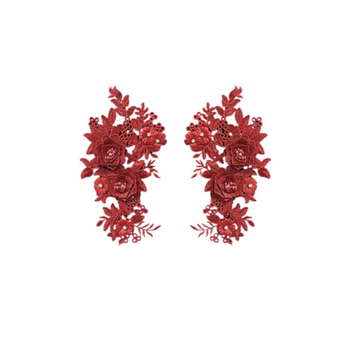 SYSUII 1 Paar 3D Stickerei Perlen Spitze Applikation Blumen Strass Spitzenstoff Bestickte Perlen Blumenapplikation Aufnäher für DIY Ausschnitt Hochzeit Brautkleid Kleidung Dekoration-Rot SYSUII 1 Paar 3D Stickerei Perlen Spitze Applikation Blumen Strass Spitzenstoff Bestickte Perlen Blumenapplikation Aufnäher für DIY Ausschnitt Hochzeit Brautkleid Kleidung Dekoration-Rot von SYSUII
