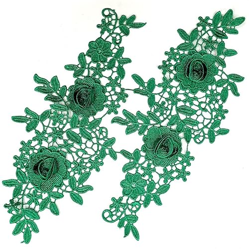 SYSUII 1 Paar Stickerei Spitzen Blumen Patches - Spitzenstoff Bestickte Blumen Rose Applikationen Patch Zum Aufbügeln Gestickte Aufnäher für Kleidung Nähen Hochzeit Braut Kleid Reparatur -Grün von SYSUII