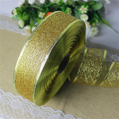 SYSUII 1 Rollen Weihnachts Netzband, 5cm x 10m Geschenkband mit Draht Weihnachtenband Schleifenband Drahtband Glitzer Dekoband für Weihnachtsbaum Kranz DIY Kunsthandwerk Geschenkverpackung -Gold SYSUII 1 Rollen Weihnachts Netzband, 5cm x 10m Geschenkband mit Draht Weihnachtenband Schleifenband Drahtband Glitzer Dekoband für Weihnachtsbaum Kranz DIY Kunsthandwerk Geschenkverpackung -Gold von SYSUII
