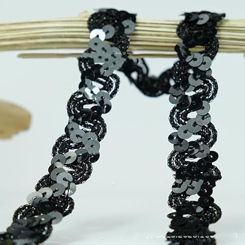 SYSUII 1.8cm * 12m Glänzend Geflochten Zierband Paillettenband Paillettenschnur Flache Glitzerband Borten Pailletten Bänder Paillettenrolle für Nähen,Schmuck Machen,Basteln, Kleid Dekorieren-Schwarz SYSUII 1.8cm * 12m Glänzend Geflochten Zierband Paillettenband Paillettenschnur Flache Glitzerband Borten Pailletten Bänder Paillettenrolle für Nähen,Schmuck Machen,Basteln, Kleid Dekorieren-Schwarz von SYSUII