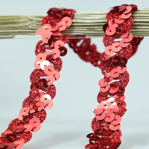 SYSUII 1.8cm * 12m Glänzend Geflochten Zierband Paillettenband Paillettenschnur Flache Glitzerband Borten Pailletten Bänder Paillettenrolle für Nähen,Schmuck Machen,Basteln, Kleid Dekorieren-Rot SYSUII 1.8cm * 12m Glänzend Geflochten Zierband Paillettenband Paillettenschnur Flache Glitzerband Borten Pailletten Bänder Paillettenrolle für Nähen,Schmuck Machen,Basteln, Kleid Dekorieren-Rot von SYSUII