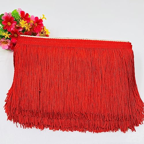SYSUII 10 Meter Länge 15cm Breite Fransenborte Quaste Fransen-Borten Fransenband Schnittfranse Dekoband zum Nähen Tanzfransen Nähzubehör für DIY Basteln Apparel Kleidung,Kostüme Dekoration -Rot von SYSUII