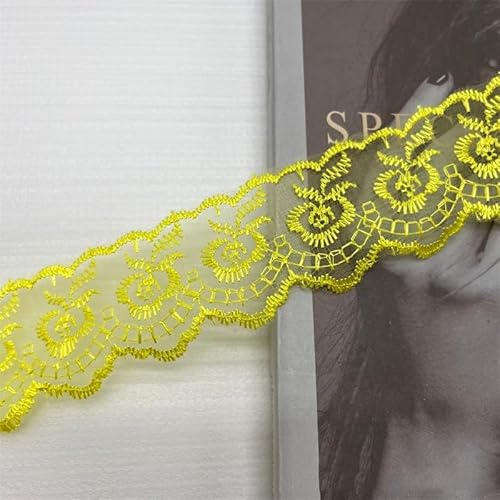 SYSUII 10 Yard Elastizität Spitzenborte Spitzenband 4cm Breite Spitzenstoff Spitzenborte Häkel-Borte mit Blumenmuster fur Hochzeitseinladung, Karten, Dekorieren,Nähen, Geschenkverpackung -Gelb von SYSUII