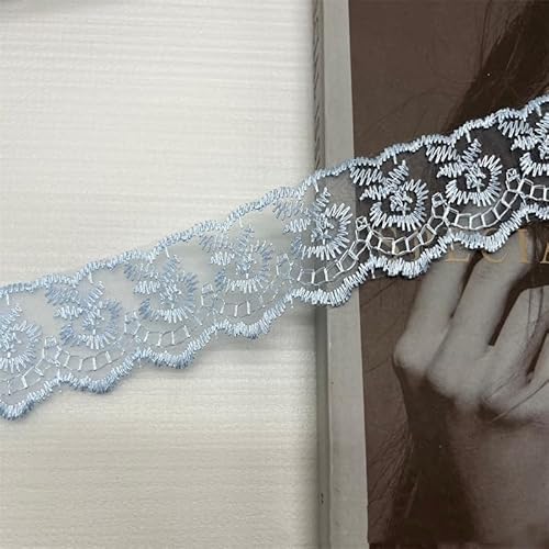 SYSUII 10 Yard Elastizität Spitzenborte Spitzenband 4cm Breite Spitzenstoff Spitzenborte Häkel-Borte mit Blumenmuster fur Hochzeitseinladung, Karten, Dekorieren,Nähen, Geschenkverpackung -hellblau von SYSUII