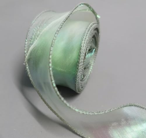 SYSUII 10 Yard Organza Bänder Geschenkband Schleifenband zum basteln Schimmer Sheer Seidenband Stoff Band Glitzer Dekoband für Weihnachten Geschenk Verpackung Party Hochzeit Dekoration -Grün #2 von SYSUII