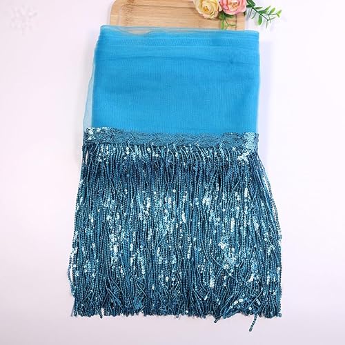 SYSUII 10 Yards 20cm Pailletten Quaste Tanzfransen Fransenborte Pailletten Fringe Trim Fransen Dekoband Bling Fransen Trim Schnittfranse Fransenband für Kostüme Kleidung Basteln Handwerk -blau von SYSUII