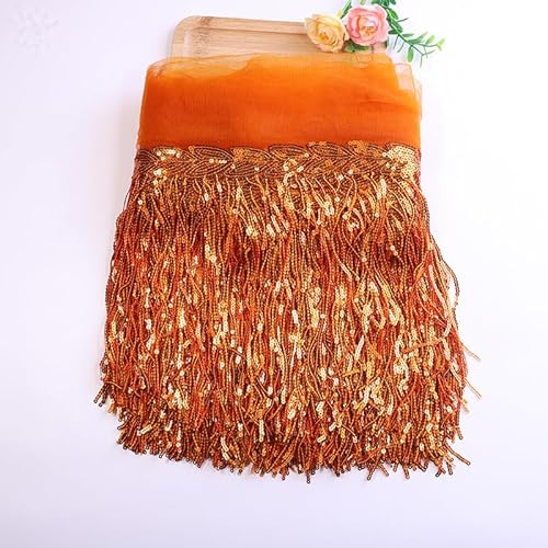 SYSUII 10 Yards 20cm Pailletten Quaste Tanzfransen Fransenborte Pailletten Fringe Trim Fransen Dekoband Bling Fransen Trim Schnittfranse Fransenband für Kostüme Kleidung Basteln Handwerk -orange SYSUII 10 Yards 20cm Pailletten Quaste Tanzfransen Fransenborte Pailletten Fringe Trim Fransen Dekoband Bling Fransen Trim Schnittfranse Fransenband für Kostüme Kleidung Basteln Handwerk -orange von SYSUII