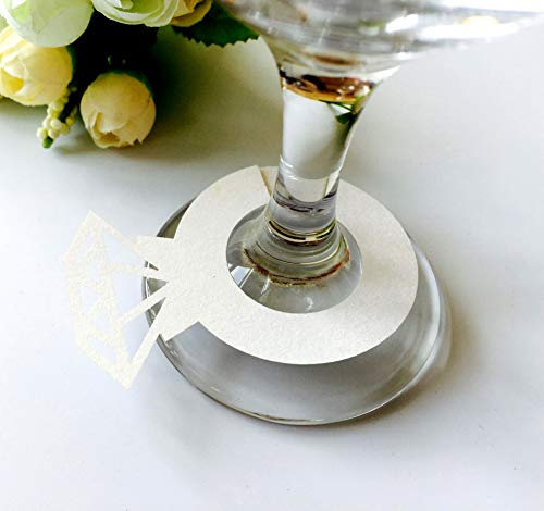 SYSUII 100 Stück Namenskarten - Whisky-Gläser Weinglas Cup Dekorative Tischkarten Kreative Diamant Weingläser Ringe Weinglaskennung Weinglasmarker für Hochzeit Geburtstage Taufe Party Tischdeko -Weiß von SYSUII
