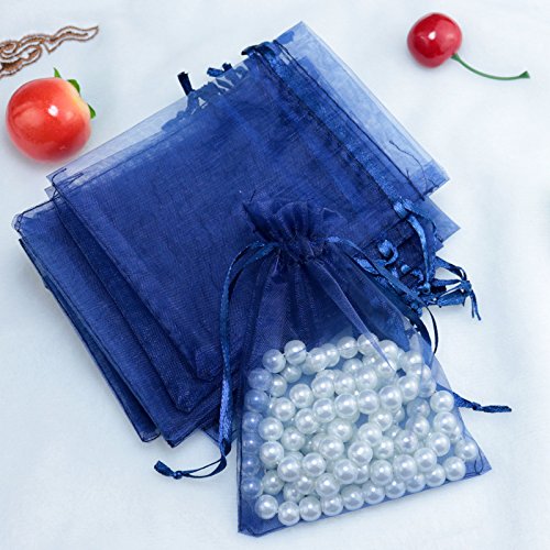 SYSUII 100 Stück Organzasäckchen,7x9cm Organzabeutel Säckchen Geschenkbeutel Organza, Schmuckbeutel Hochzeit-Säckchen mit Kordelzug Für Festival süßigkeiten Party Und Hochzeit Weihnachten-Navy Blau von SYSUII