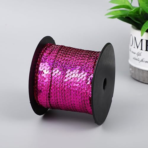 SYSUII 100 Yard Elastische Pailletten Trim 6mm Paillettenband Flache Glitzerband Borten Paillettenborte Paillettenschnur für DIY NäHen KostüMe Handwerk Verzierungen Schmuckherstellung-Glitter Rose von SYSUII