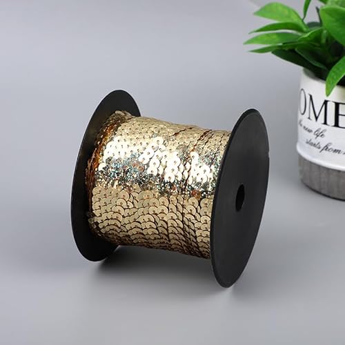 SYSUII 100 Yard Elastische Pailletten Trim 6mm Paillettenband Flache Glitzerband Borten Paillettenborte Paillettenschnur für DIY NäHen KostüMe Handwerk Verzierungen Schmuckherstellung-Gold von SYSUII