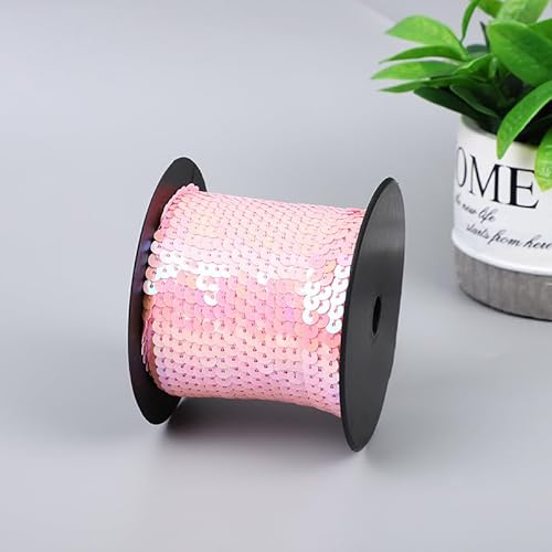 SYSUII 100 Yard Elastische Pailletten Trim 6mm Paillettenband Flache Glitzerband Borten Paillettenborte Paillettenschnur für DIY NäHen KostüMe Handwerk Verzierungen Schmuckherstellung-Rosa SYSUII 100 Yard Elastische Pailletten Trim 6mm Paillettenband Flache Glitzerband Borten Paillettenborte Paillettenschnur für DIY NäHen KostüMe Handwerk Verzierungen Schmuckherstellung-Rosa von SYSUII