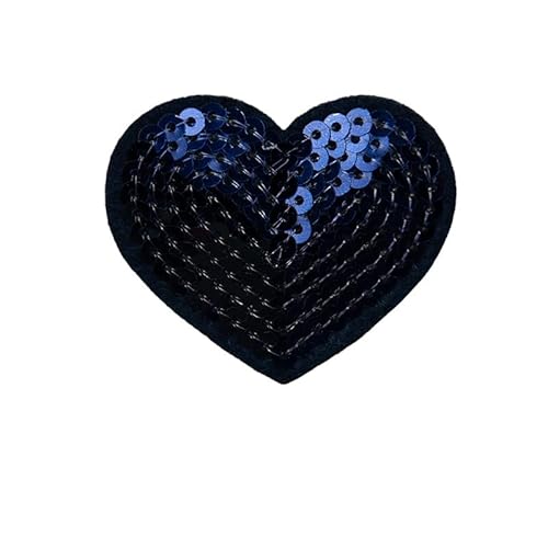 SYSUII 10PCS Bestickte Patches zum Aufbügeln Glitzer Pailletten Herzform Bestickte Aufnäher Bügelflicken Patches Applikation Aufnäheraufkleber für Hut,Jeans,Jacken Rucksäcke,DIY-Zubehör-Navy blau von SYSUII