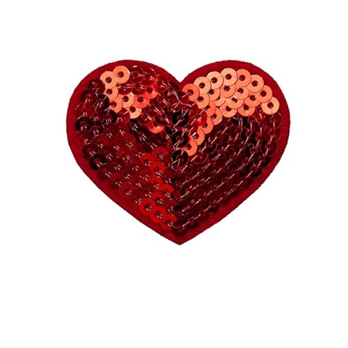 SYSUII 10PCS Bestickte Patches zum Aufbügeln Glitzer Pailletten Herzform Bestickte Aufnäher Bügelflicken Patches Applikation Aufnäheraufkleber für Hut,Jeans,Jacken Rucksäcke,DIY-Zubehör-Rot von SYSUII