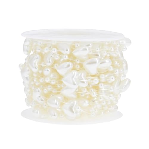 SYSUII 10m Herzen Perlenband Perlenkette Perlengirlande Perlenschnur DIY Perlenband Kristallperlen Girland DIY Perlenband Für Hochzeitsdeko Partydeko Geburtstag Taufe Tischdeko Brautstraus -Beige von SYSUII