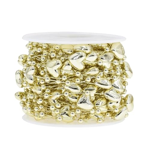 SYSUII 10m Herzen Perlenband Perlenkette Perlengirlande Perlenschnur DIY Perlenband Kristallperlen Girland DIY Perlenband Für Hochzeitsdeko Partydeko Geburtstag Taufe Tischdeko Brautstraus -Gold von SYSUII