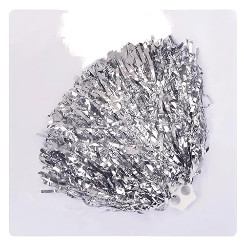 SYSUII 12 Stück 100g Cheer Leader Poms Pom - Cheerleader Poms Hand Blumen Cheerleading Poms Sport Party Tanzwedel Cheerleader Pompons für Sporttreffen Stadion Party Bühnenleistung -Silber von SYSUII