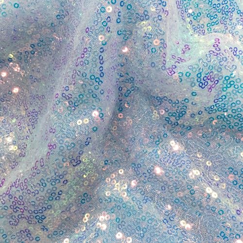 SYSUII 135cm * 1m Paillettenstoff Sparkly Stoff glitzernder Stoff Dekostoff Kostümstoff zum Nähen Stoff Tüll Pailletten-Stoff für Hochzeit Kleid Dekoration DIY Tisch Tutu Rock Party Deko - Bunt Blau von SYSUII