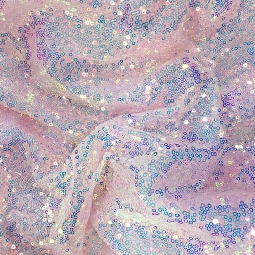 SYSUII 135cm * 1m Paillettenstoff Sparkly Stoff glitzernder Stoff Dekostoff Kostümstoff zum Nähen Stoff Tüll Pailletten-Stoff für Hochzeit Kleid Dekoration DIY Tisch Tutu Rock Party Deko - Rosa Blau von SYSUII