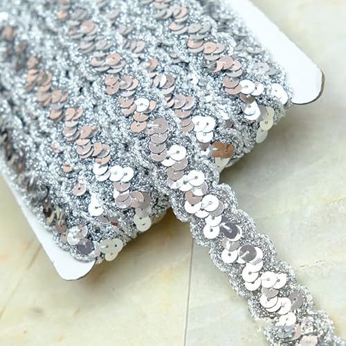 SYSUII 13M*23mm Glänzendes Geflochten Zierband Paillettenband Paillettenschnur Dekoratives Accessoire Glitzer Borte Aus Dekoband FüR DIY NäHen KostüMe Handwerk Verzierungen Schmuckherstellung-Silber SYSUII 13M*23mm Glänzendes Geflochten Zierband Paillettenband Paillettenschnur Dekoratives Accessoire Glitzer Borte Aus Dekoband FüR DIY NäHen KostüMe Handwerk Verzierungen Schmuckherstellung-Silber von SYSUII