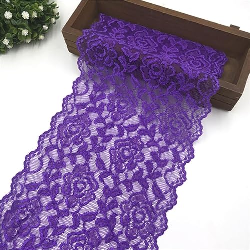 SYSUII 15 Yard 18cm Breite Spitzenband, Vintage Band Spitzen-Blumen Spitzenbordüre Zum Nähen Baumwolle Dekoband Zierband Spitzenstoff für Hochzeiten zum Nähen oder Tischdekoration, DIY Handwerk-Lila von SYSUII