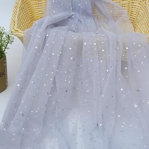 SYSUII 150cm * 2m Glitzer Tüll Dekostoff mit Pailletten Kostümstoff Durchsichtig,zum Dekorieren Basteln Netzstoff Netztüll für DIY Tutu Rock Handwerk Tischdecken Deko Geschenk Bogen -Grau von SYSUII