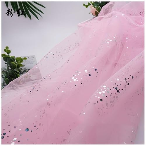 SYSUII 160cm * 1m Chiffon Glitzer Tüll Dekostoff mit kleine Pailletten Dekostoff Kostümstoff zum Nähen Durchsichtig Stoff Tüll Pailletten-Stoff für DIY Hochzeit Kleid Dekoration Tischedeko-Rosa von SYSUII