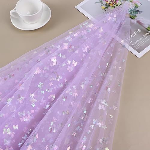SYSUII 1m * 150cm Glitzer Tüll Dekostoff mit Schmetterling Dekostoff Kostümstoff zum Nähen Netzstoff Netztüll zum Dekorieren Basteln für DIY-Hochzeitskleider Tischdecken Deko -helles Lila SYSUII 1m * 150cm Glitzer Tüll Dekostoff mit Schmetterling Dekostoff Kostümstoff zum Nähen Netzstoff Netztüll zum Dekorieren Basteln für DIY-Hochzeitskleider Tischdecken Deko -helles Lila von SYSUII