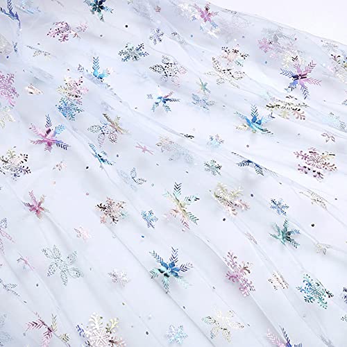 SYSUII 1m * 160cm Chiffon Stoff mit Schneeflocken Dekostoff Kostümstoff zum Nähen glitzernder Durchsichtig Stoff Tüll Pailletten-Stoff für DIY handgemachte Kleidung Hochzeit Kleid Dekoration-Weiß von SYSUII