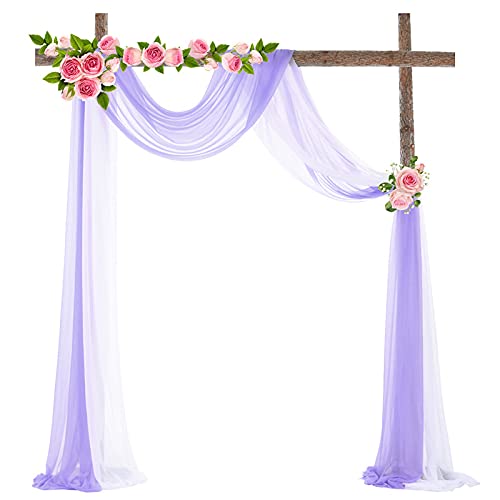 SYSUII 2 Stück 75 * 600cm Querbehang Transparente Freihanddeko Transparentem Voile Deko Hochzeitsbogen Gardinen Hintergrund Vorhang Dekoration für Schlafzimmer Wohnzimmer Fotografie-weiß + lila von SYSUII