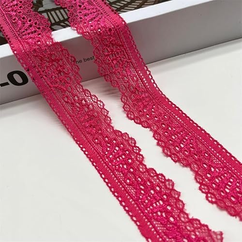SYSUII 20 Yard Elastizität Spitzenborte Spitzenband 3cm Breite Spitzenstoff Spitzenbordüre mit Blumenmuster fur Hochzeit Deko DIY-Handwerk Karten,Dekorieren,Nähen,Basteln Geschenkband -Rose Rot von SYSUII