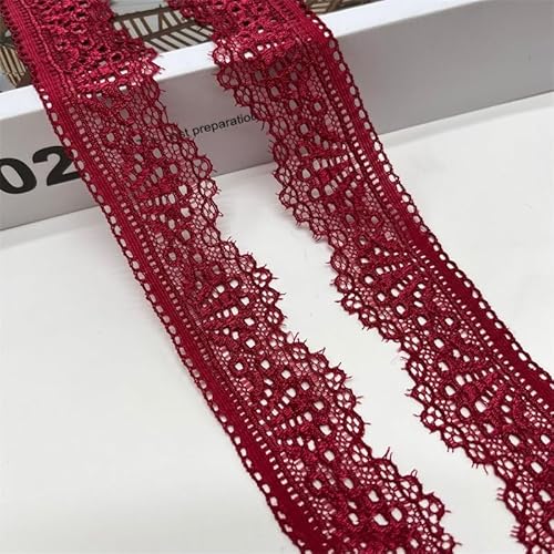 SYSUII 20 Yard Elastizität Spitzenborte Spitzenband 3cm Breite Spitzenstoff Spitzenbordüre mit Blumenmuster fur Hochzeit Deko DIY-Handwerk Karten,Dekorieren,Nähen,Basteln Geschenkband -Weinrot von SYSUII
